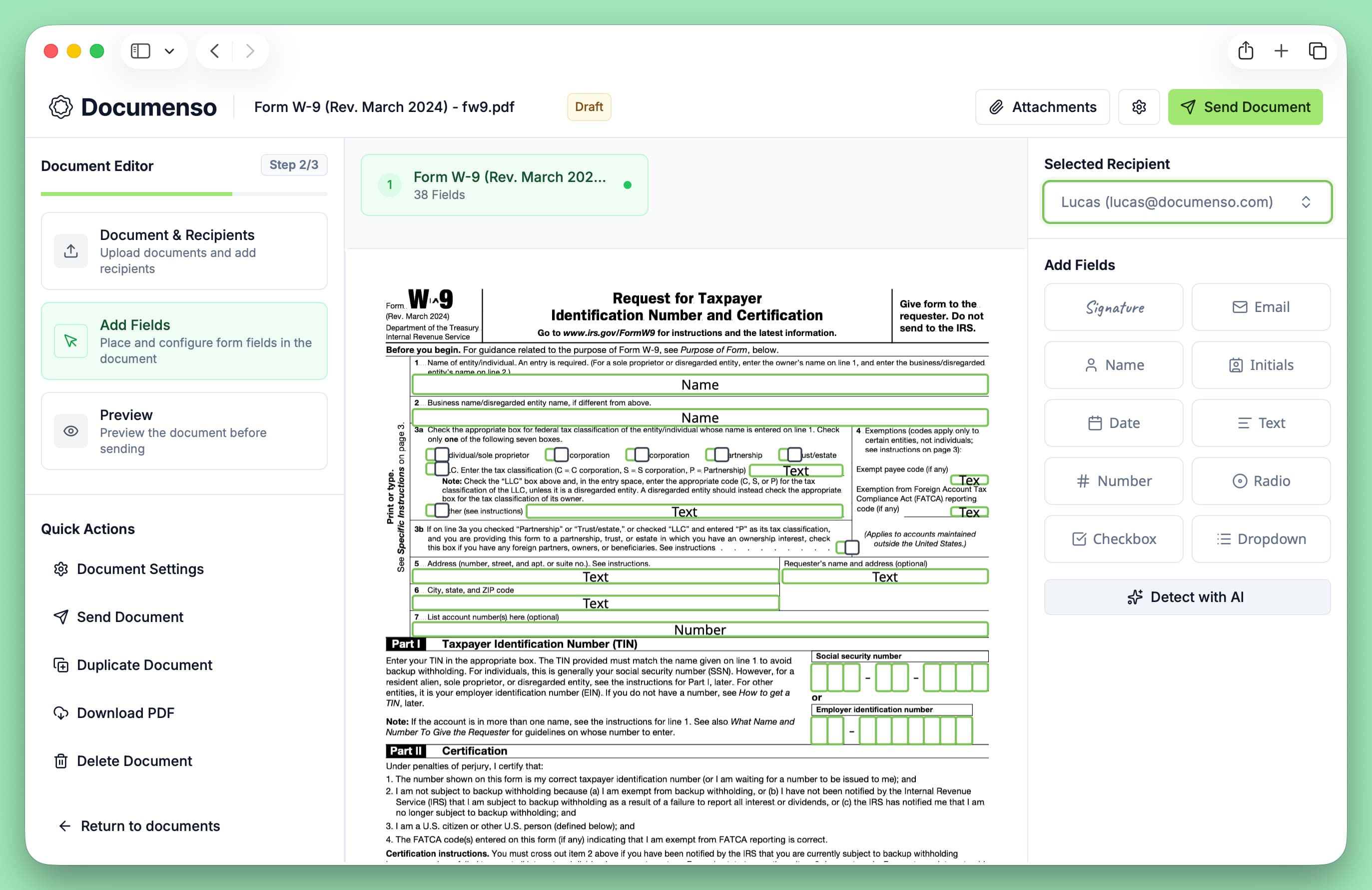 AI field detection dialog with context input
