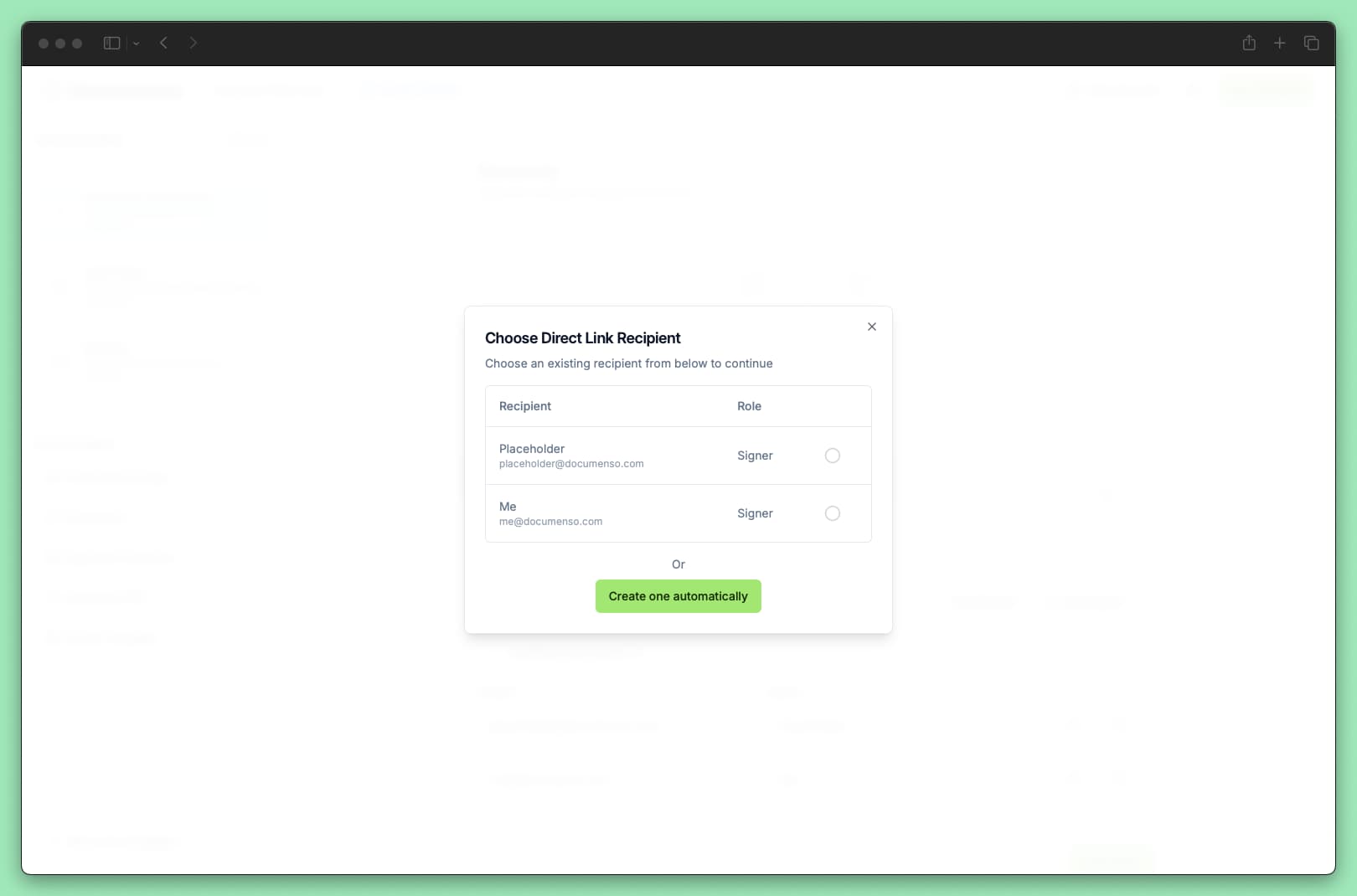 Choose direct link recipient