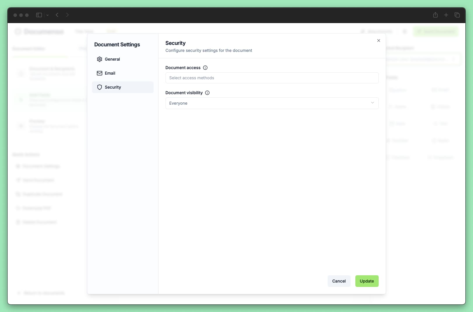 Security Documenso editor settings
