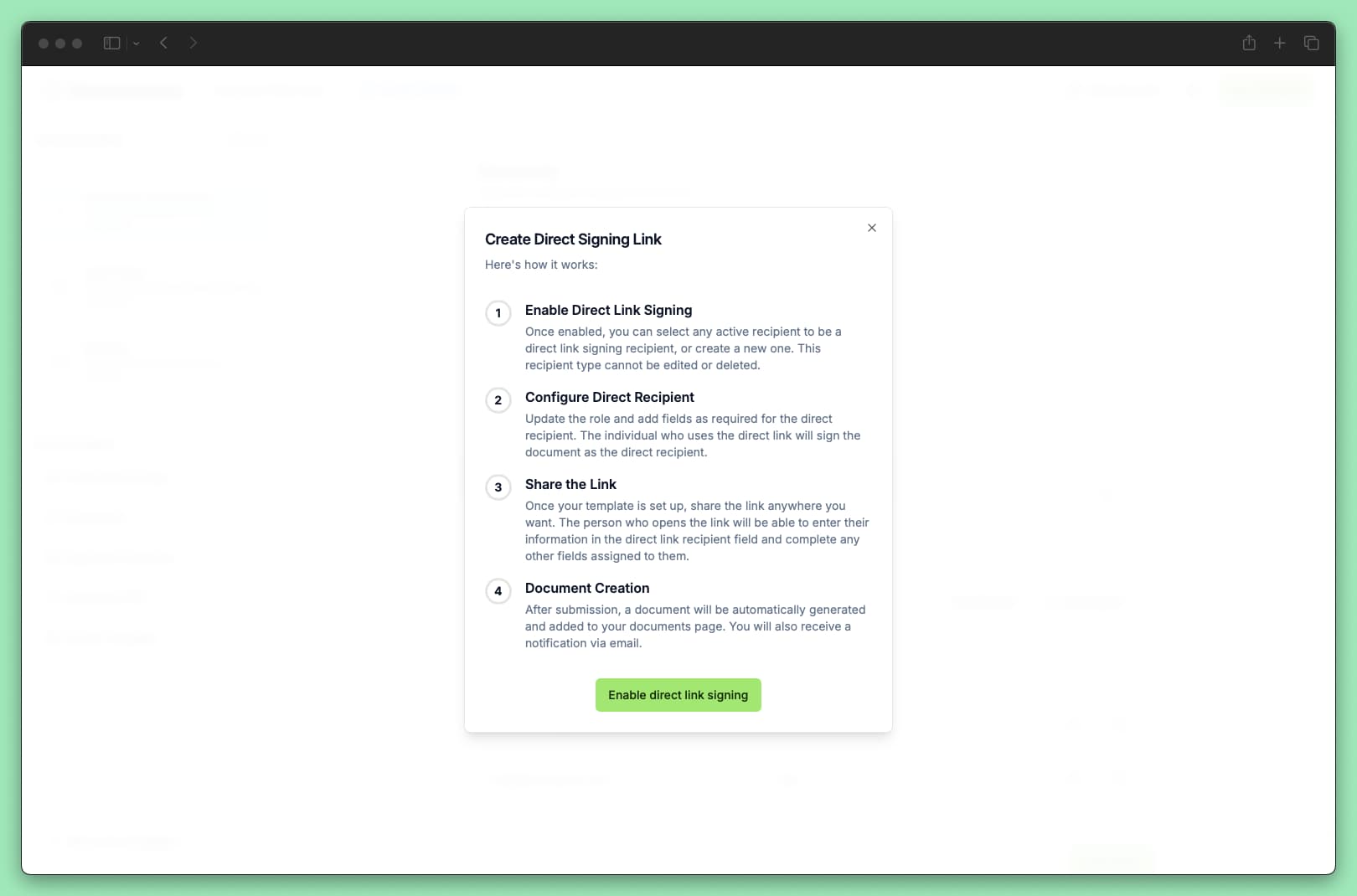 Enable document direct link modal